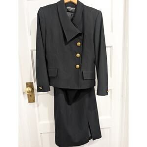 Vtg Wool Herbert Grossman Blazer Skirt Set Size 8 Neiman Marcus Gold Buttons USA